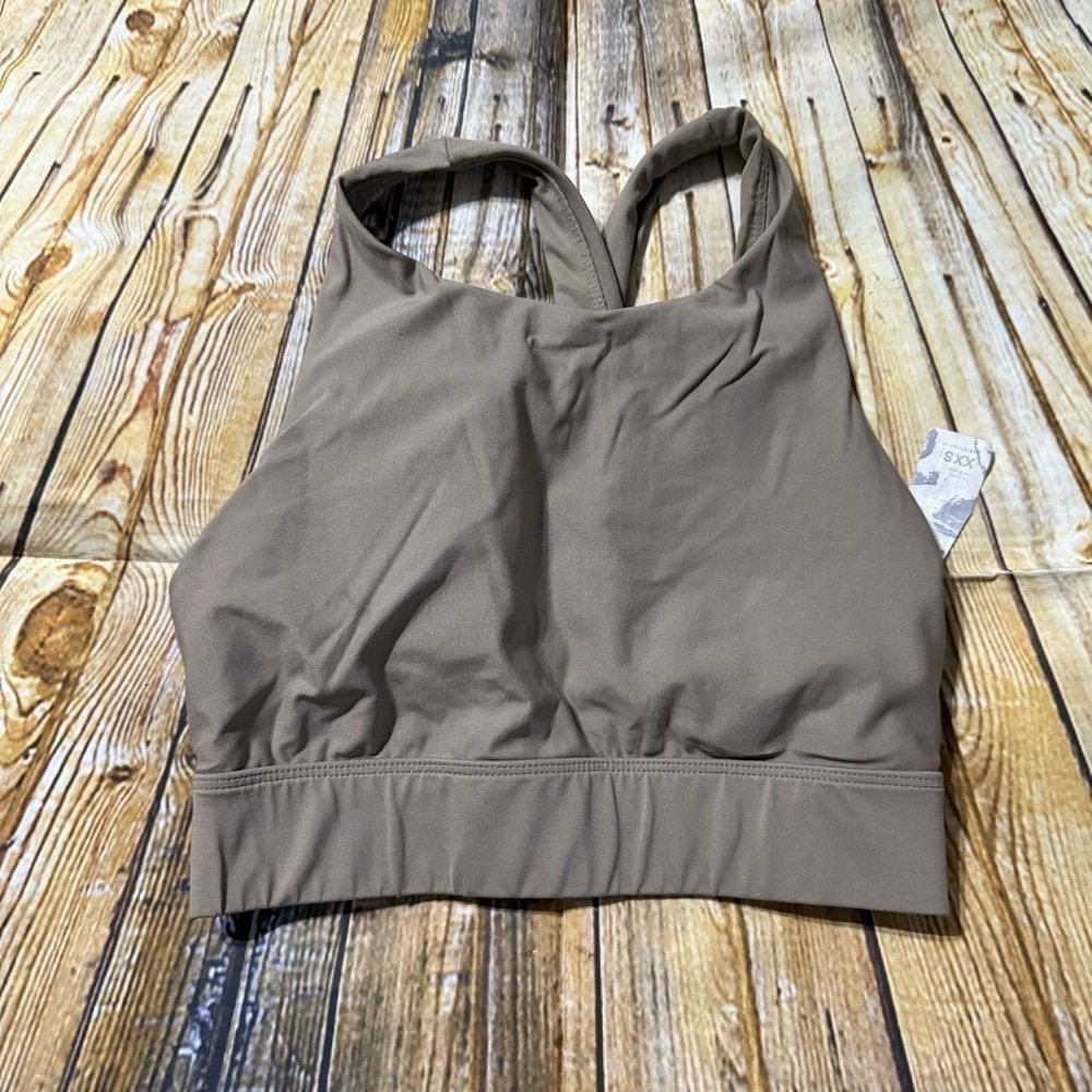 Fabletics Tan No-Bounce Sports Bra Merlot High Neck Cutout